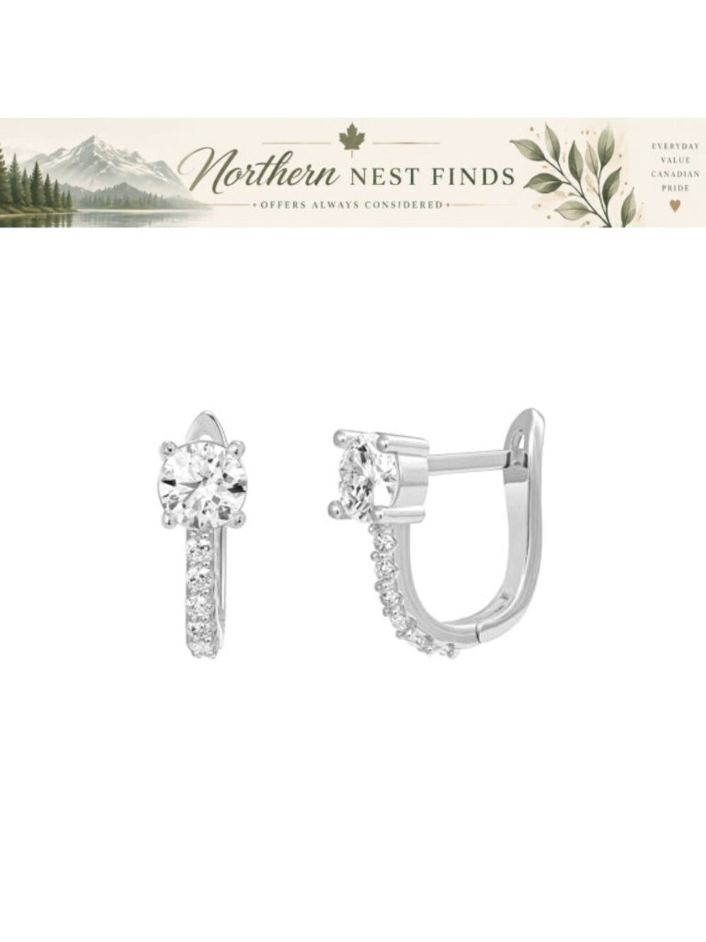 14K Gold Plated Cubic Zirconia Cuff Earrings Huggie Stud